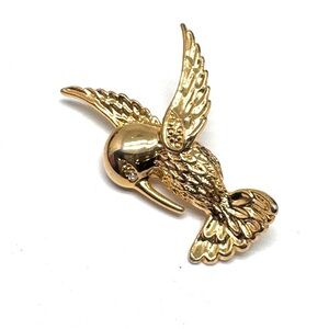 Vintage Goldtone Hummingbird Brooch - Rhinestone Bird Pin
